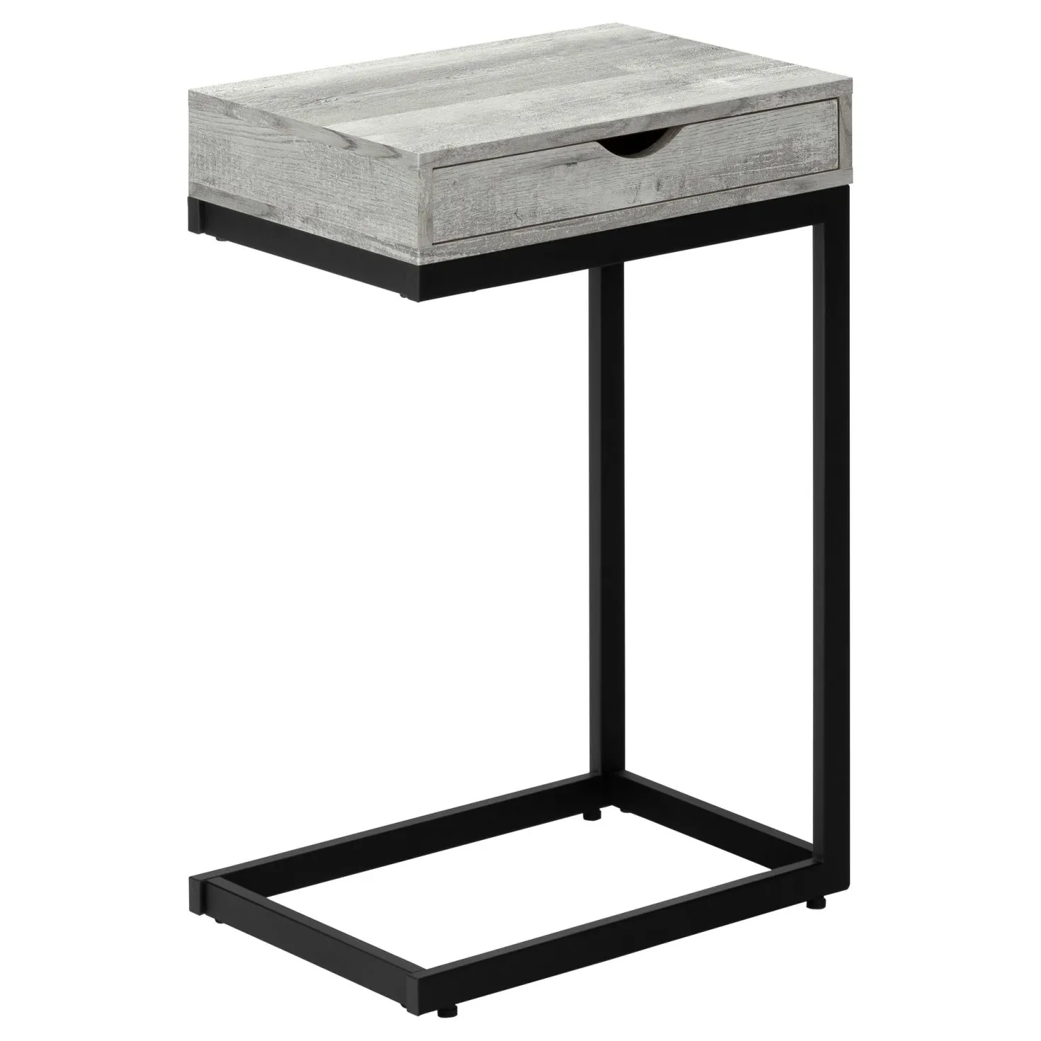 Table d'appoint - métal noir, faux bois gris, tiroir - Monarch