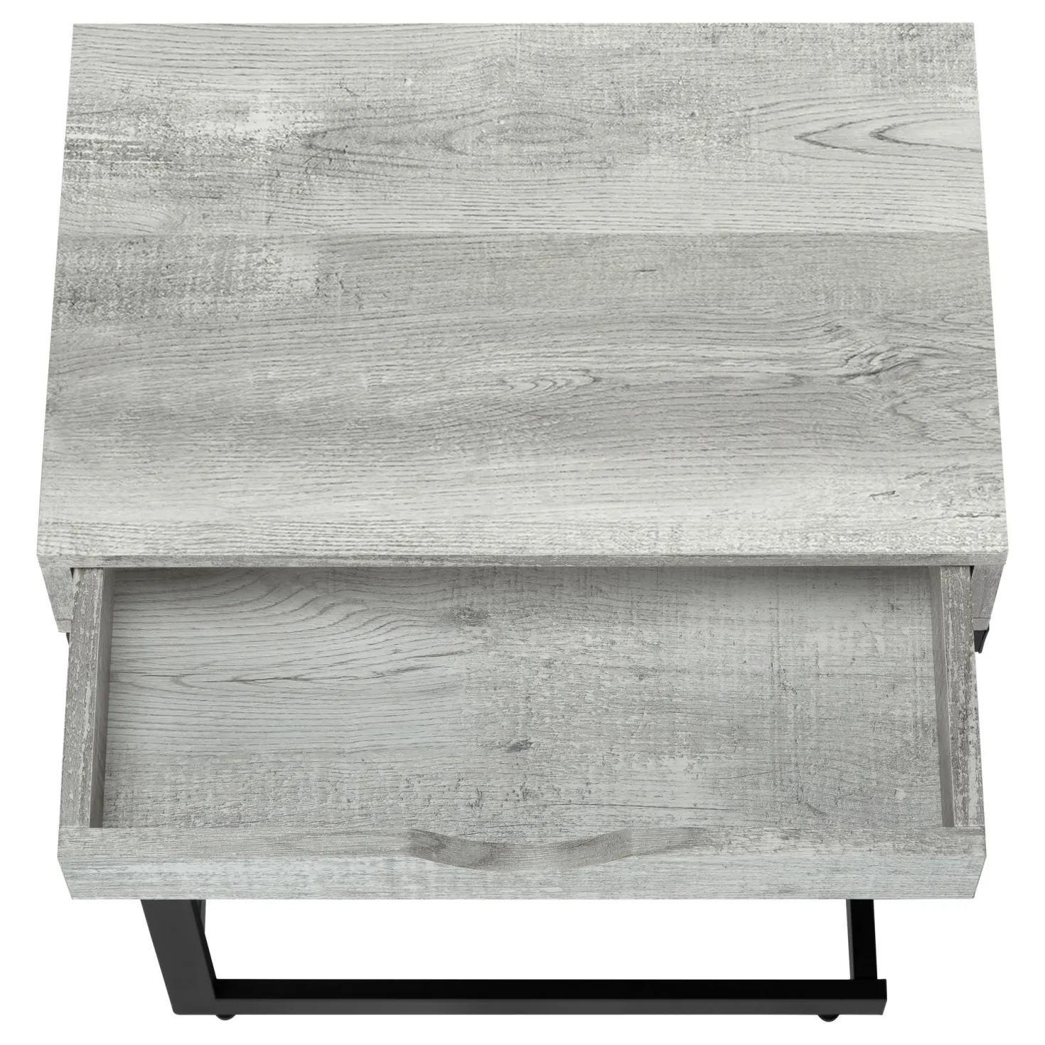 Table d'appoint - métal noir, faux bois gris, tiroir - Monarch