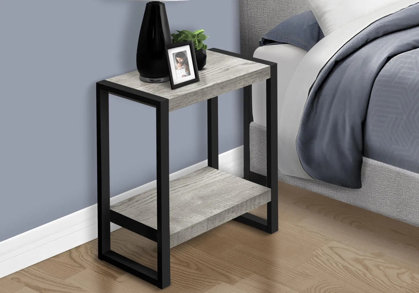 Table d'appoint - 2 niveaux, 1 tablette, rectangulaire - 24"H - faux bois r - Monarch