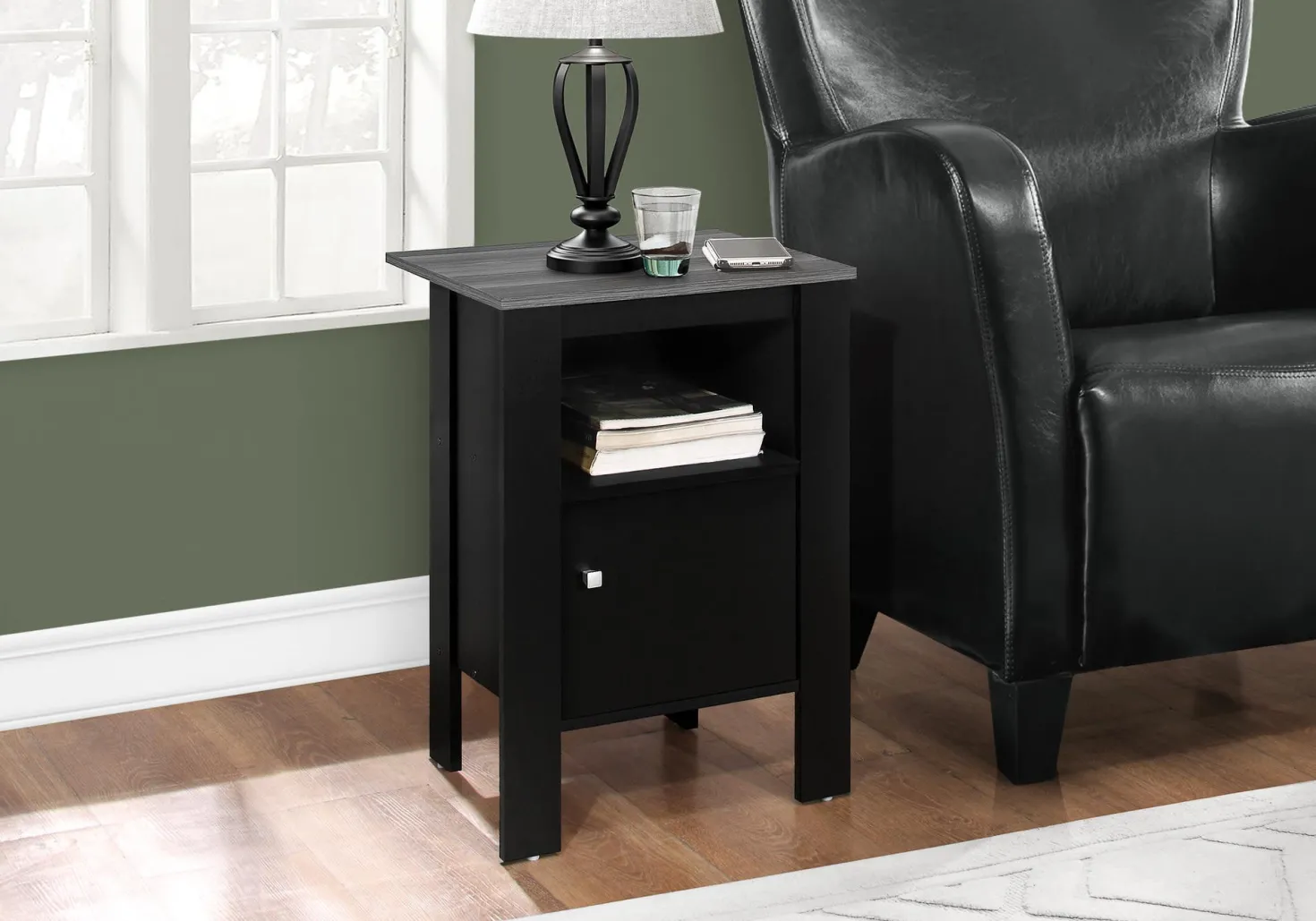 Table d'appoint - table de chevet noir, dessus gris - Monarch