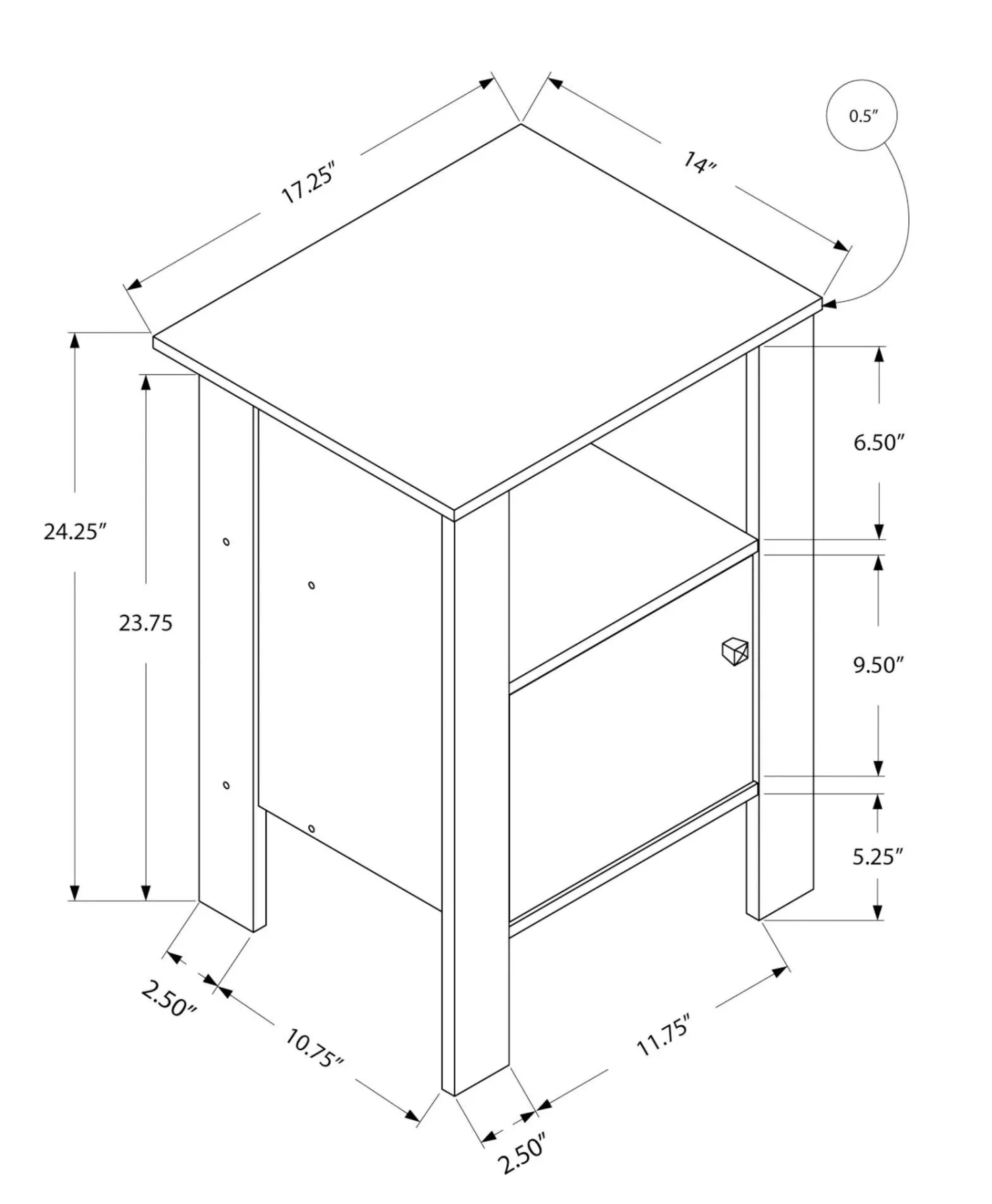 Table d'appoint - table de chevet noir, dessus gris - Monarch