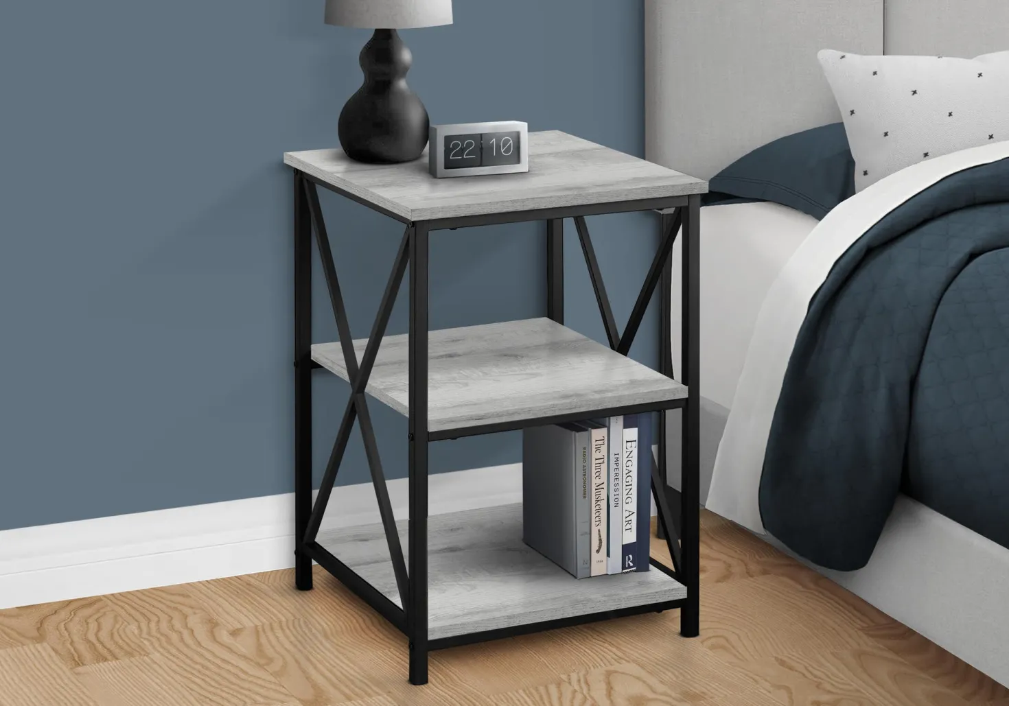 Table d'appoint, table de nuit - 3 niveaux, 2 tablettes, carré - 26"H - fa - Monarch