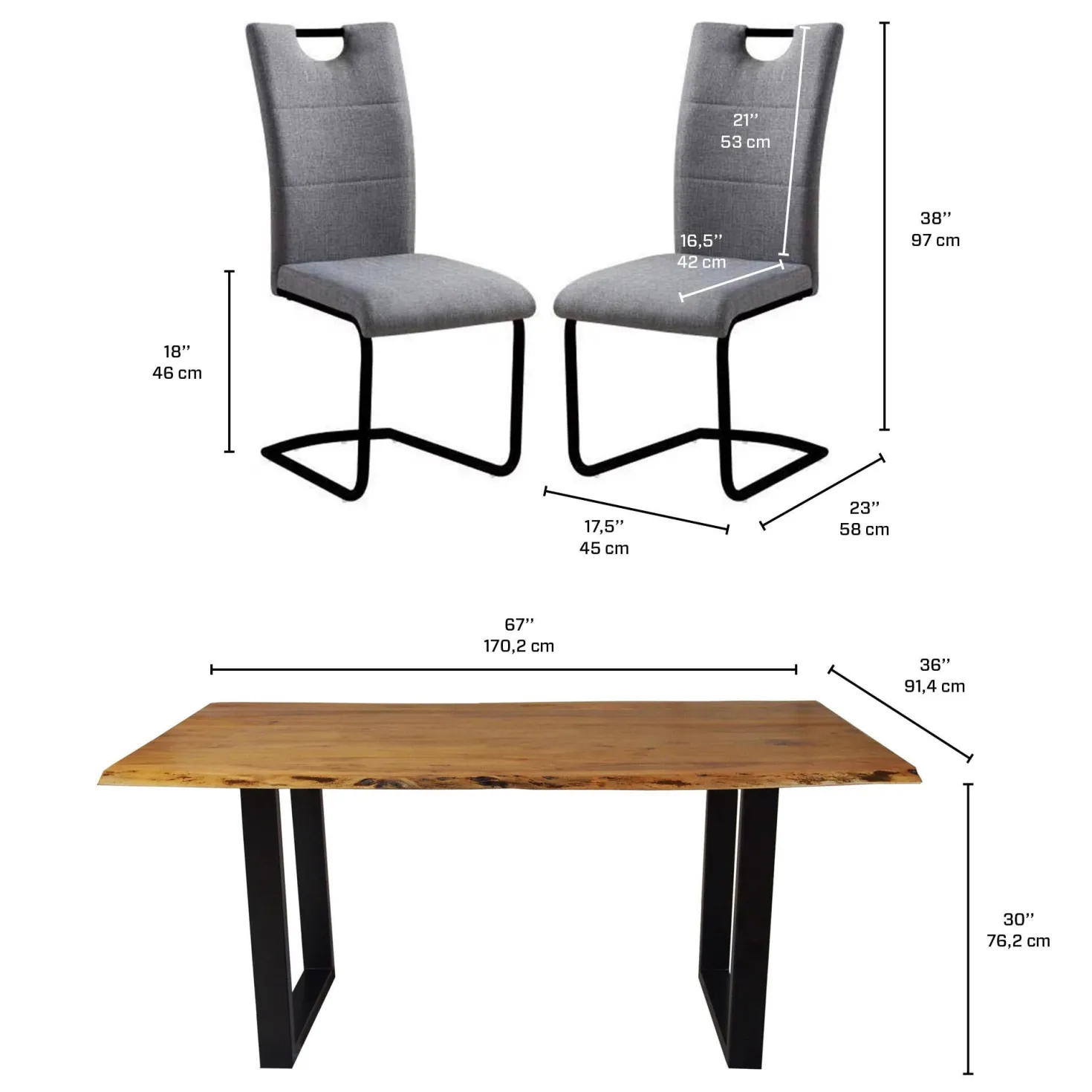 Table de 67" avec 4 chaises - gris
