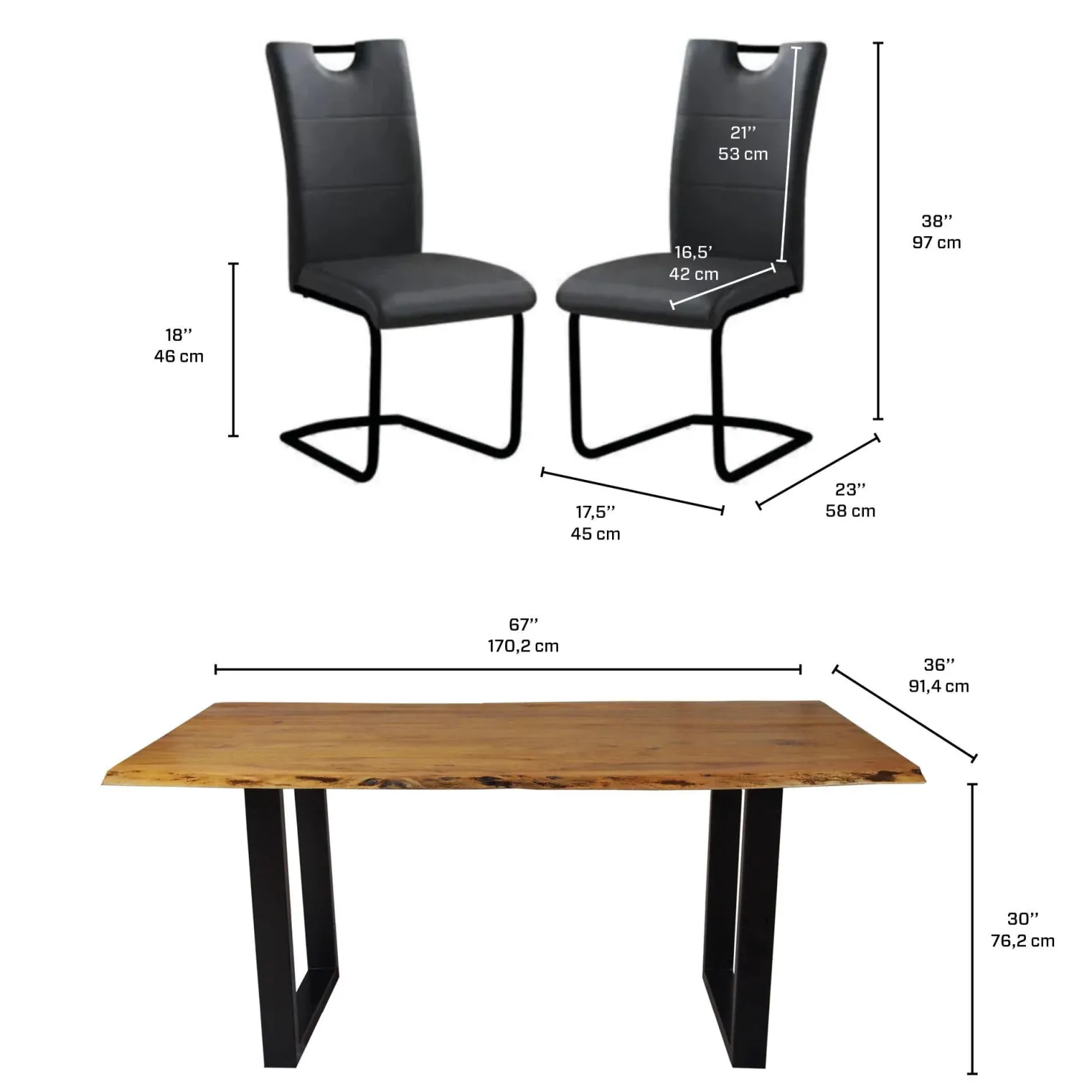 Table de 67" avec 4 chaises - noir