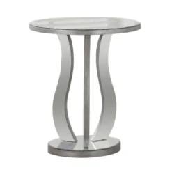 Table de bout - 20"dia, argent brosse, miroir - Monarch
