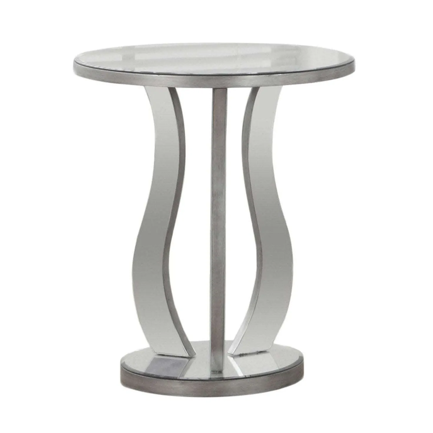 Table de bout - 20"dia, argent brosse, miroir - Monarch
