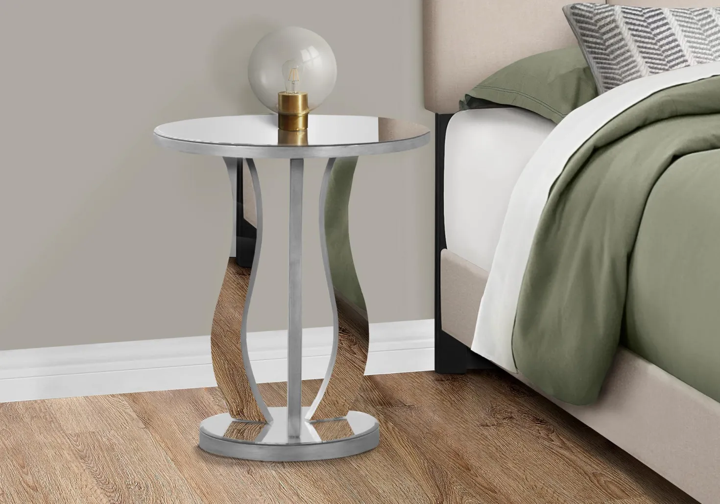 Table de bout - 20"dia, argent brosse, miroir - Monarch