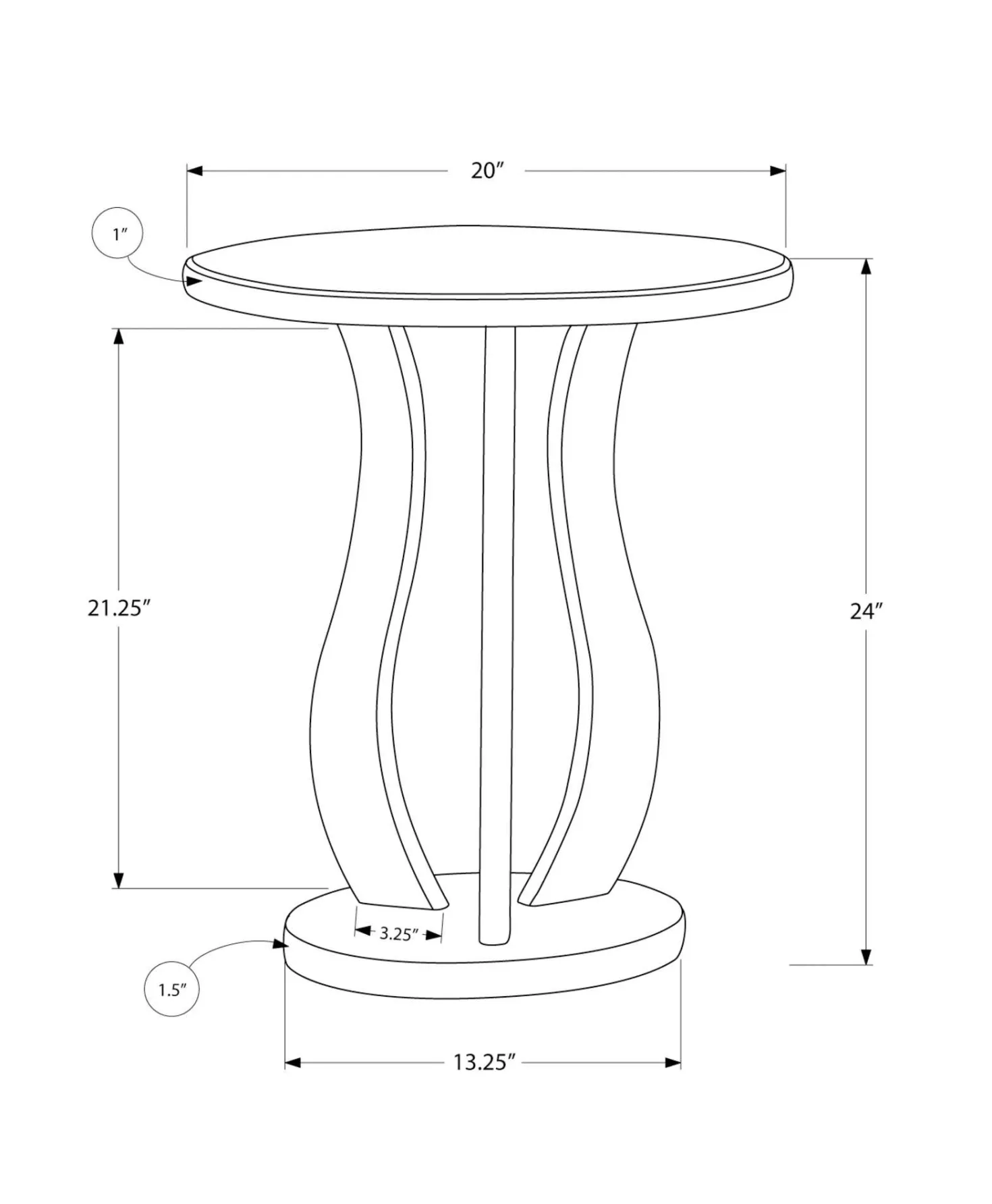 Table de bout - 20"dia, argent brosse, miroir - Monarch