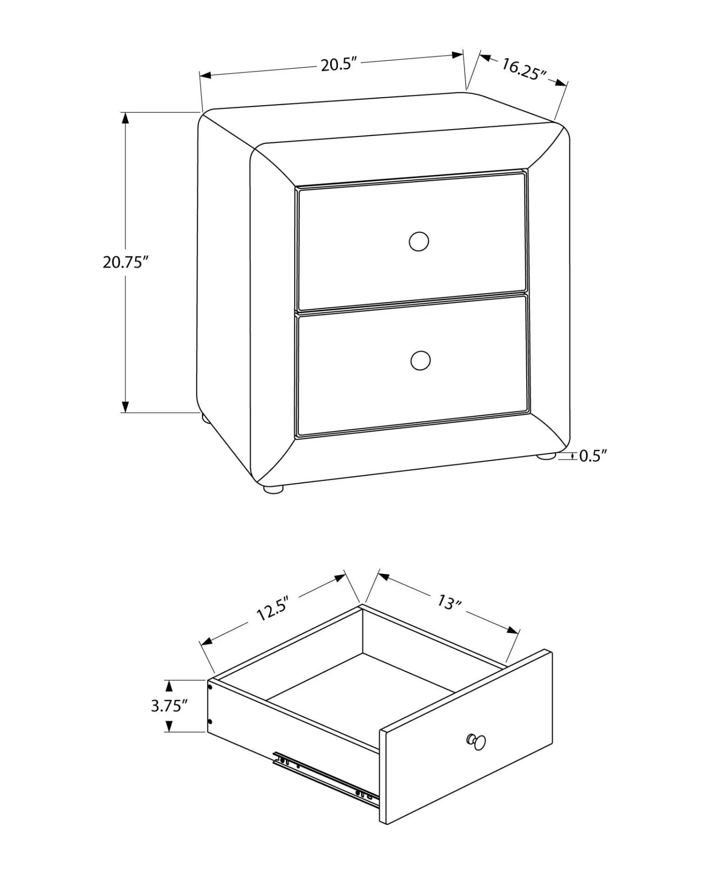 Table de chevet - rembourrée, 2 tiroirs de rangement - 21" h - faux lin beig - Monarch