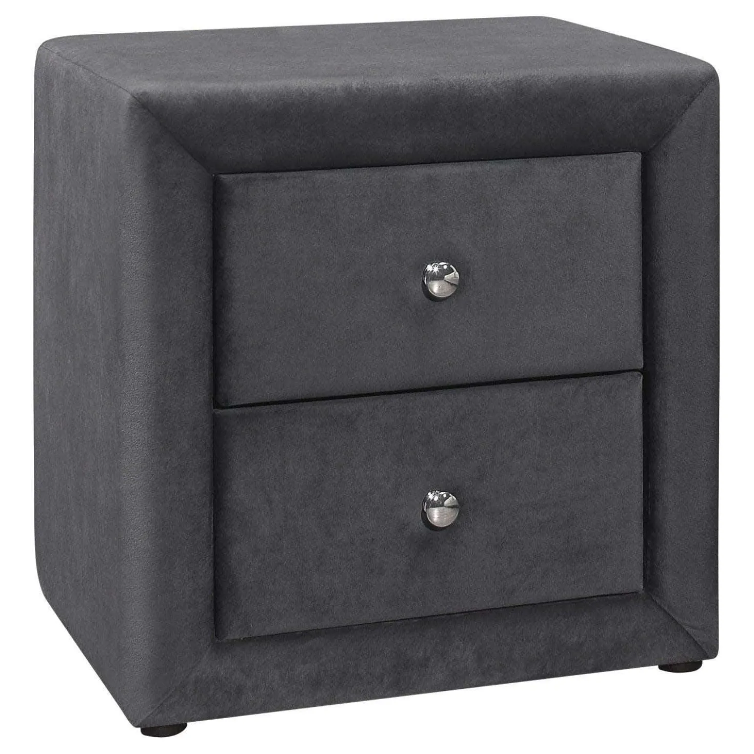 Table de chevet - rembourrée, 2 tiroirs de rangement - 21" h - velour gris f - Monarch
