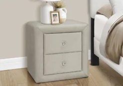 Table de chevet - rembourrée, 2 tiroirs de rangement - 21" h - velour gris p - Monarch