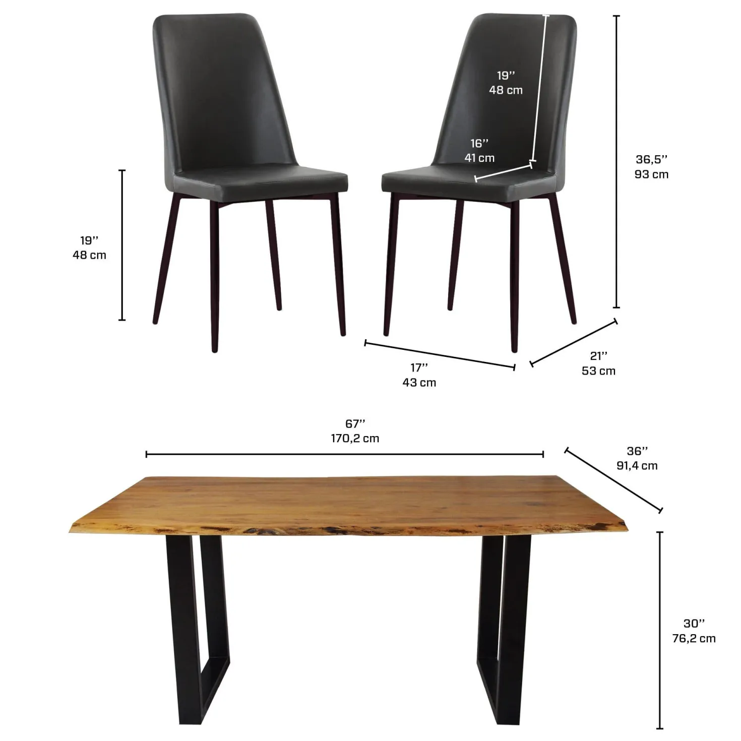 Table de 67 pouces avec 4 chaises