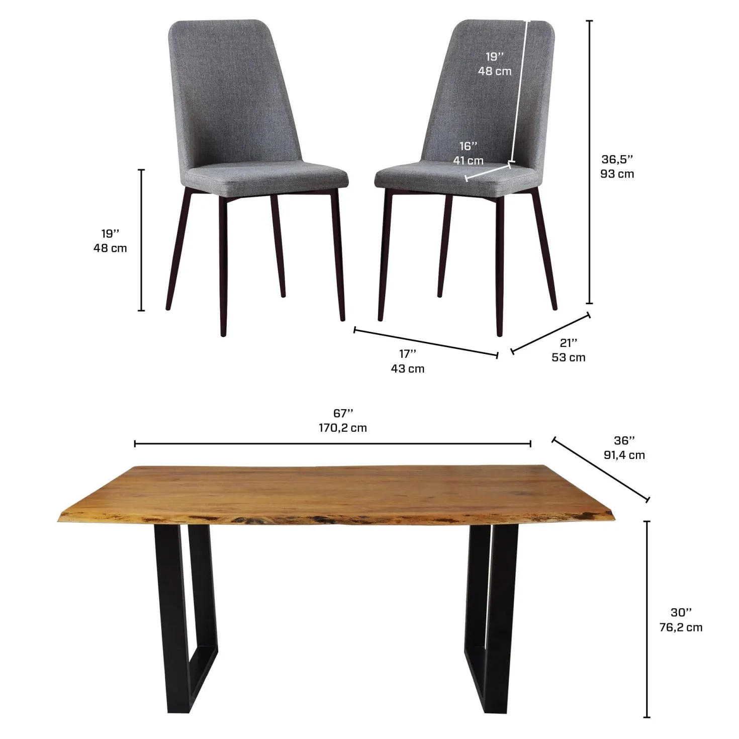 Table de 67 pouces avec 4 chaises