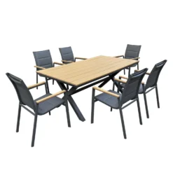 Table d’extérieur en polywood et aluminium avec 6 chaises
