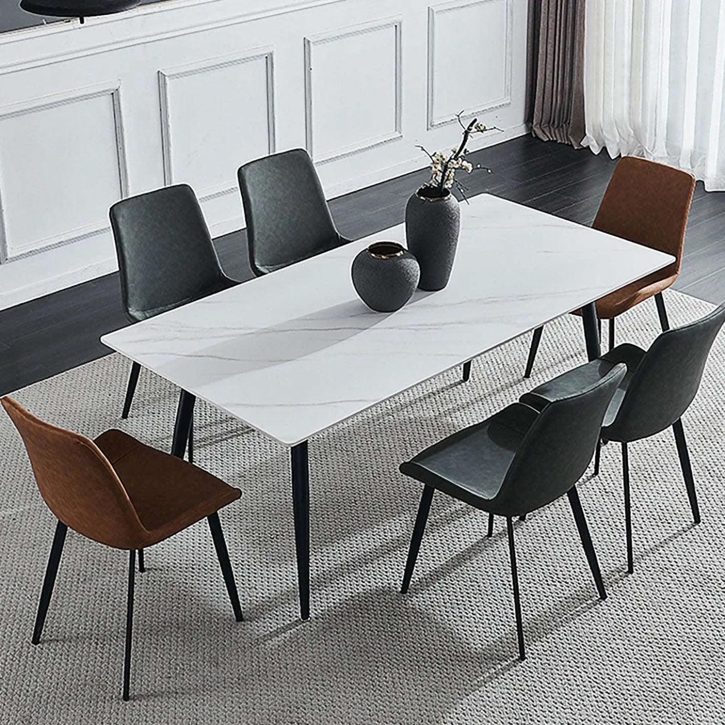 Table en pierre sintérisée avec 6 chaises