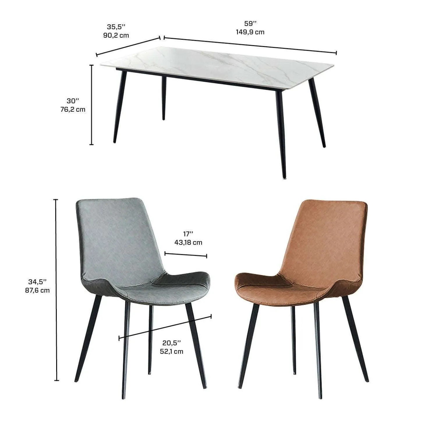 Table en pierre sintérisée avec 6 chaises