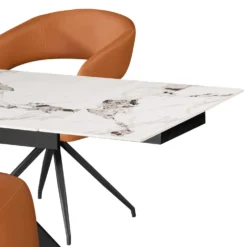 Table en pierre sintérisée et 4 fauteuils de cuisine - orange citrouille