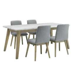 Table à manger avec plateau en marbre blanc et 4 chaises - gris