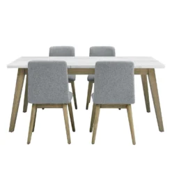 Table à manger avec plateau en marbre blanc et 4 chaises - gris