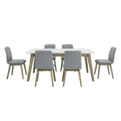 Table à manger avec plateau en marbre blanc et 6 chaises - gris