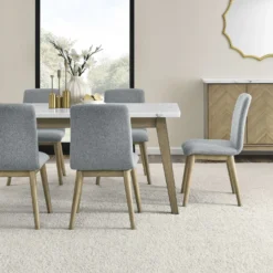 Table à manger avec plateau en marbre blanc et 6 chaises - gris