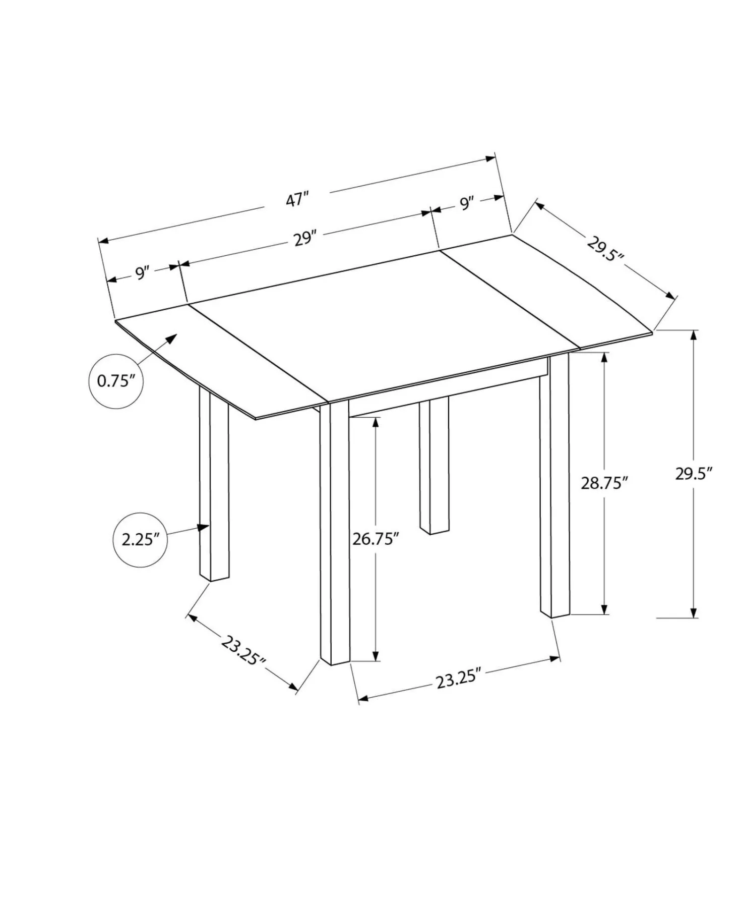 Table à manger carrée extensible 30" à 48" - Monarch