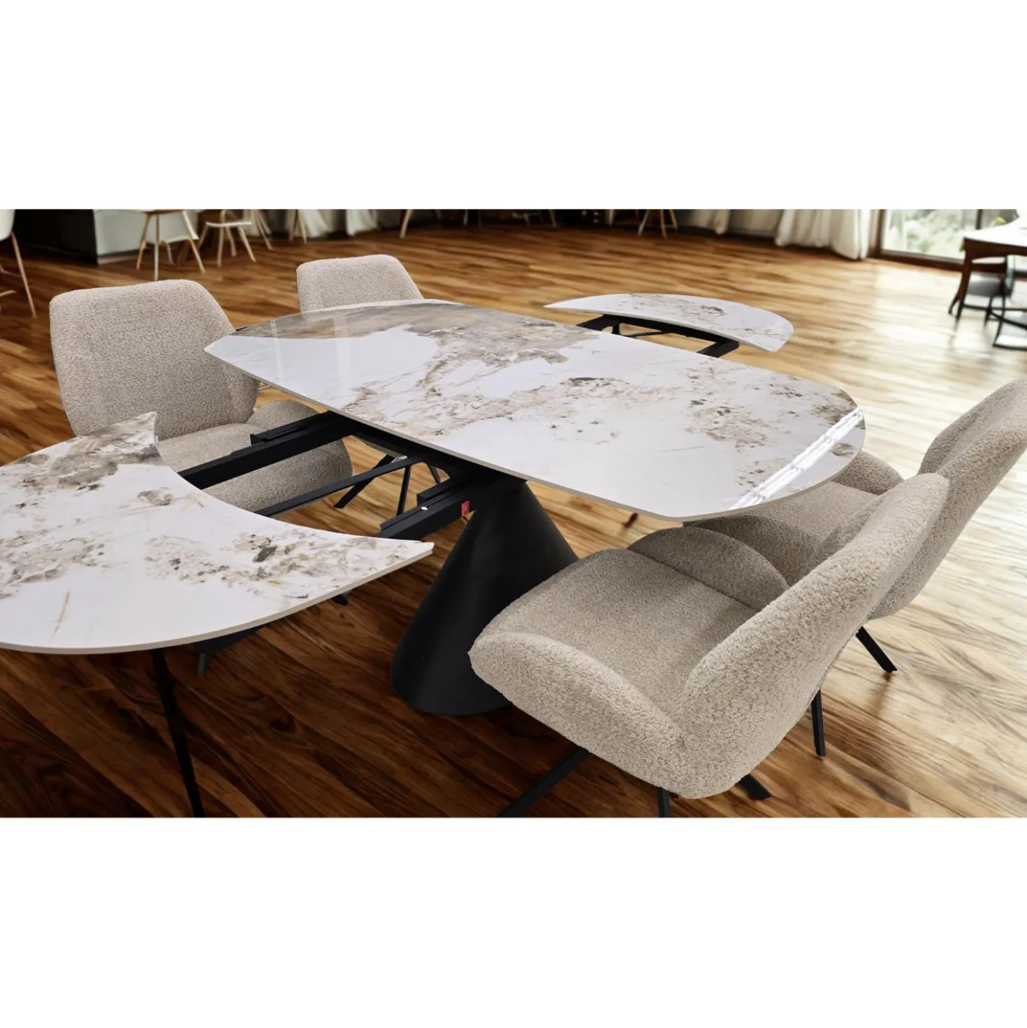 Table à manger ovale convertible extensible avec piédestal - 63"