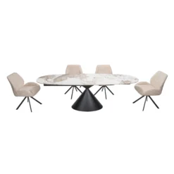 Table à manger ovale convertible extensible avec piédestal et 4 chaises en tissu bouclé - 63"