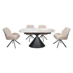 Table à manger ovale convertible extensible avec piédestal et 4 chaises en tissu bouclé - 63"