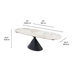 Table à manger ovale convertible extensible avec piédestal et 4 chaises en tissu bouclé - 63