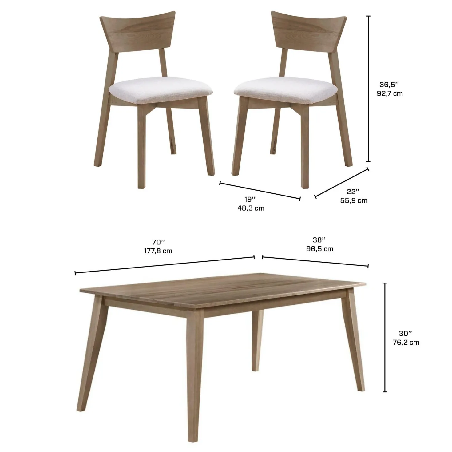 Table à manger rectangulaire 70" avec 4 chaises - brun