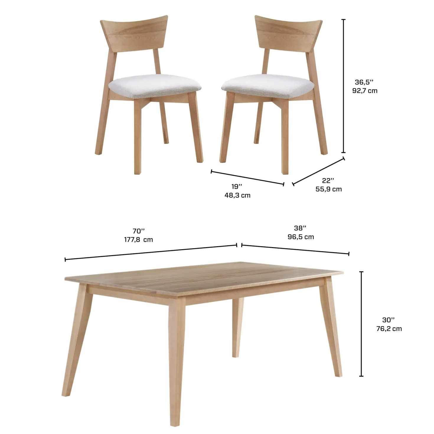 Table à manger rectangulaire 70" avec 4 chaises - grège