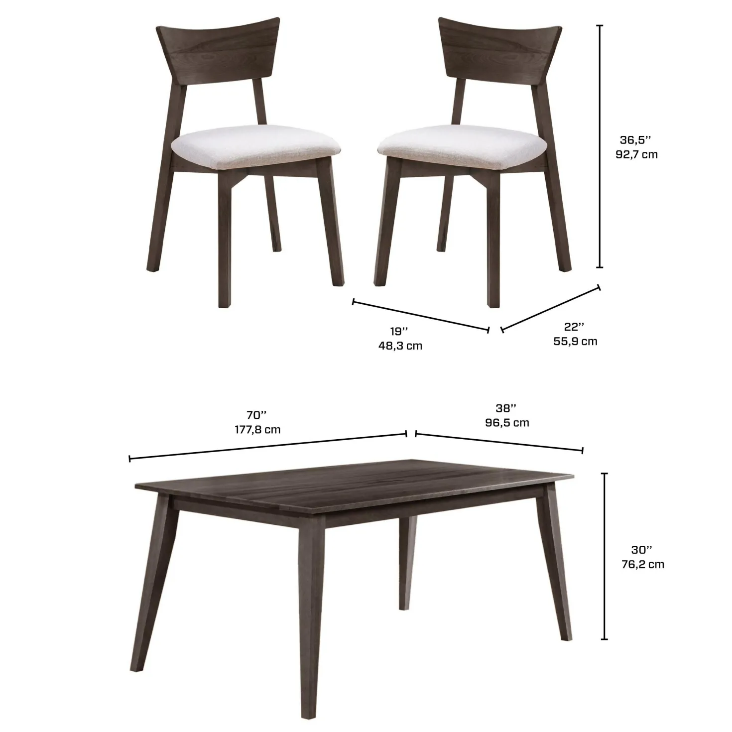 Table à manger rectangulaire 70" avec 6 chaises - ardoise