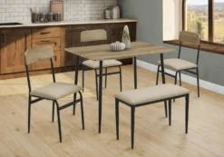 Table à manger rectangulaire avec 3 chaises et 1 banc