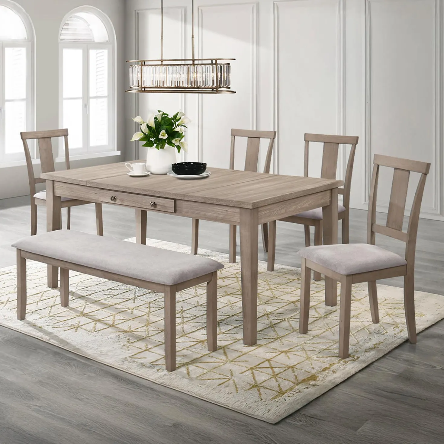 Table à manger rectangulaire avec rangement et 4 chaises - gris