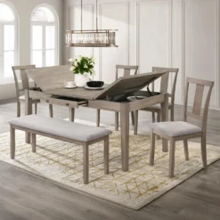 Table à manger rectangulaire avec rangement et 6 chaises - gris