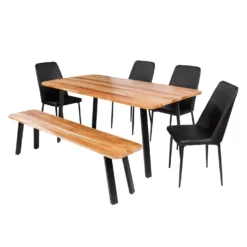 Table à manger rectangulaire en bois massif, 4 chaises et banc - 67"