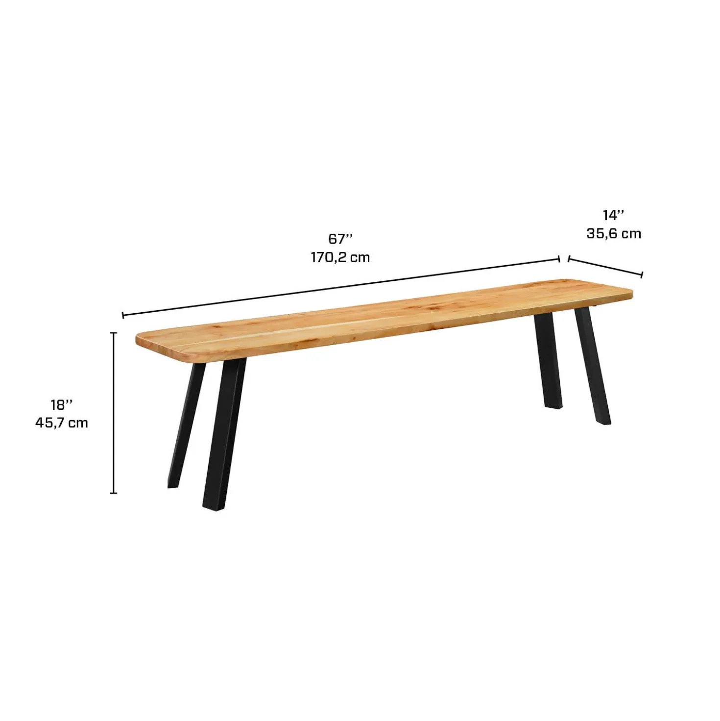 Table à manger rectangulaire en bois massif, 4 chaises et banc - 67"