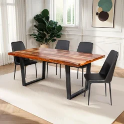 Table à manger rectangulaire en bois massif et 4 chaises- 72"