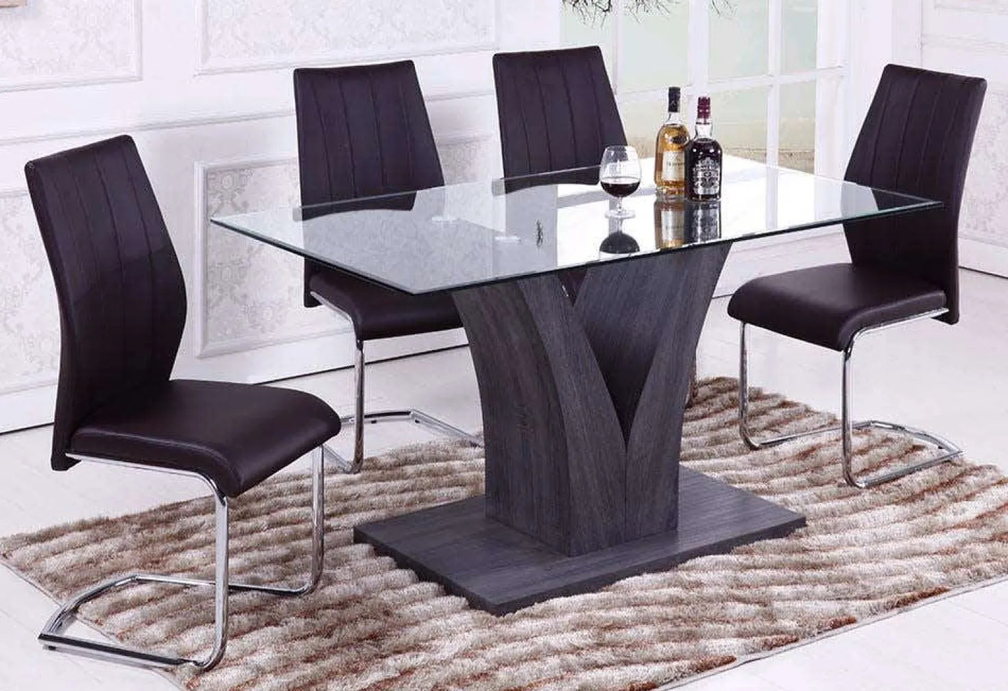 Table à manger rectangulaire en verre 60"
