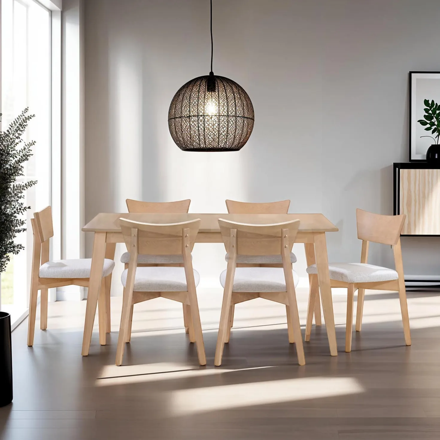 Table à manger rectangulaire extensible (48" à 60") avec 6 chaises - grège