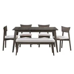 Table à manger rectangulaire extensible (54" à 70") avec 4 chaises et banc - ardoise