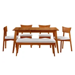 Table à manger rectangulaire extensible (54" à 70") avec 4 chaises et banc - brun