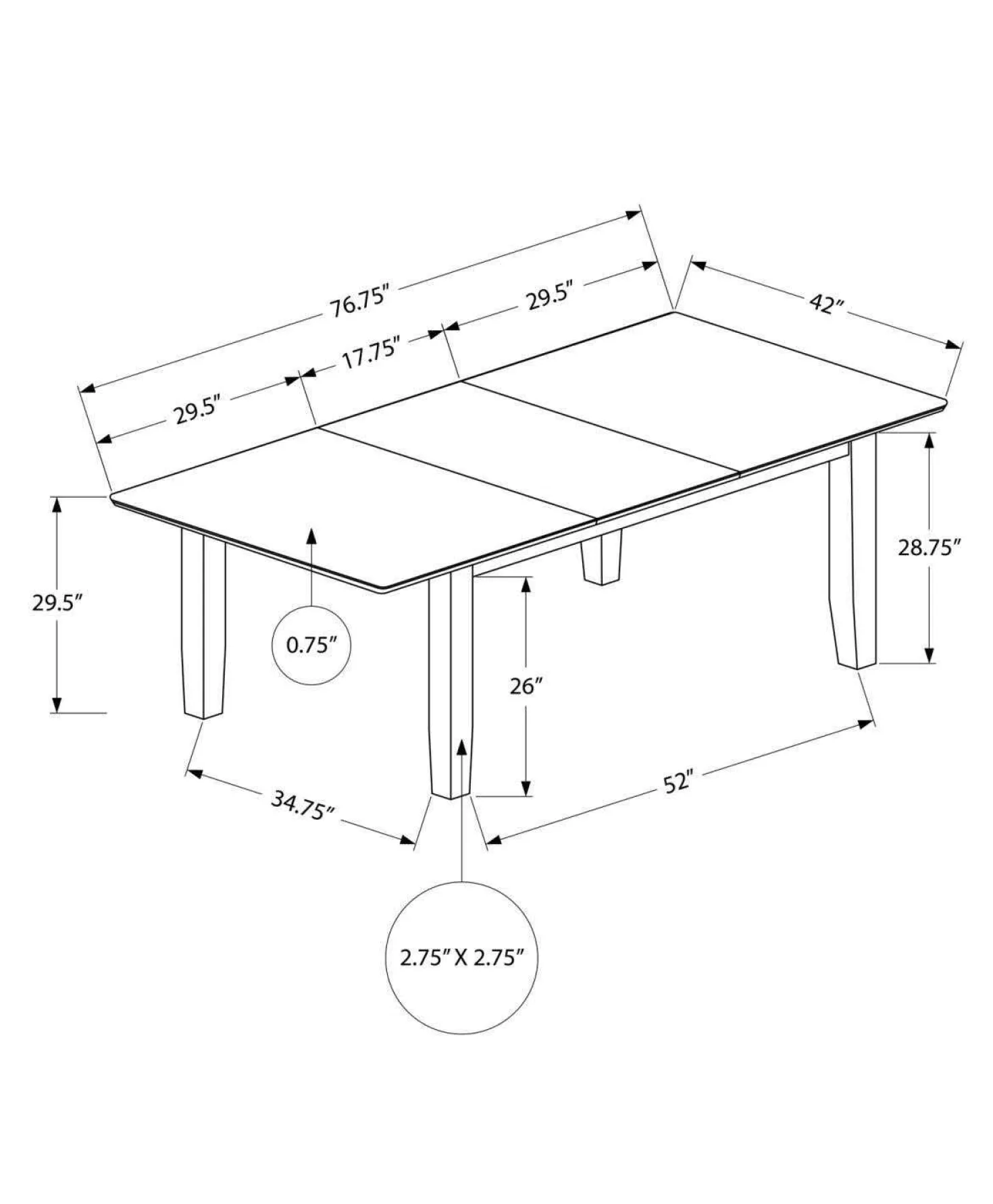Table à manger rectangulaire extensible 60" à 78" - Monarch
