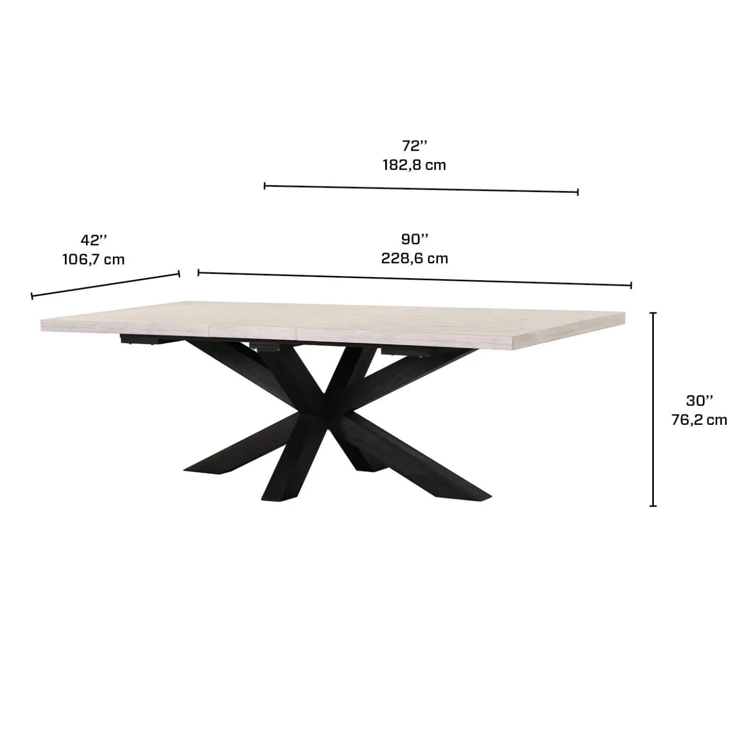 Table à manger rectangulaire extensible 72" à 90"