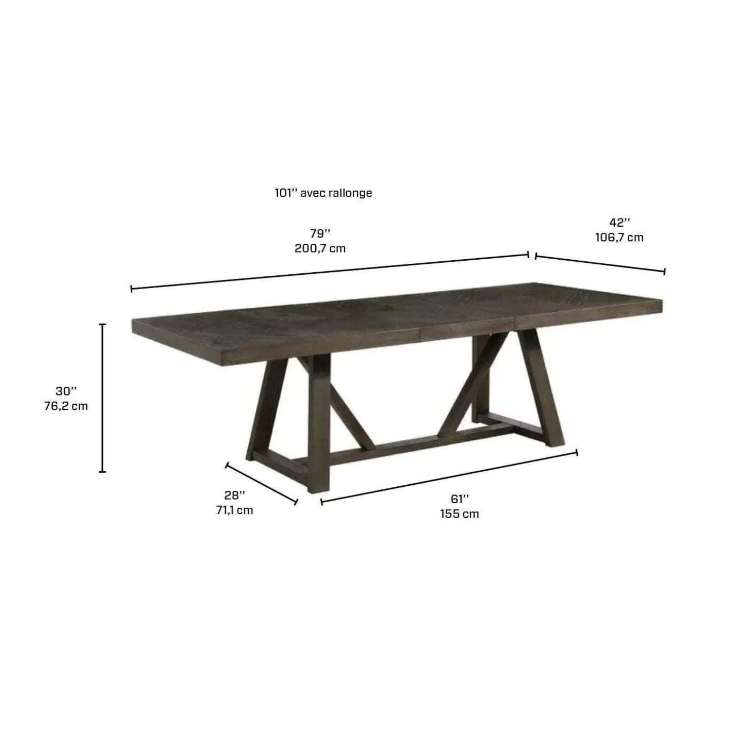 Table à manger rectangulaire extensible 79" à 101"