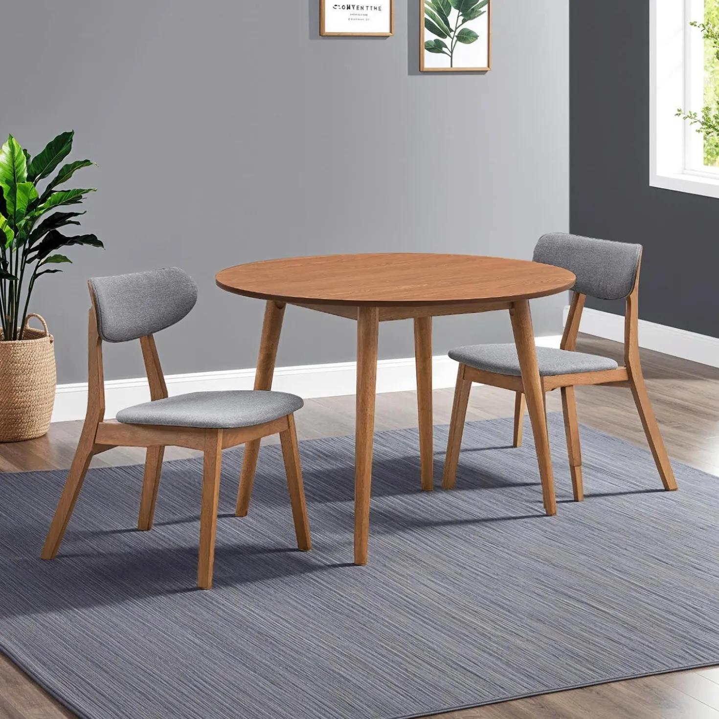 Table à manger ronde avec 2 chaises - gris