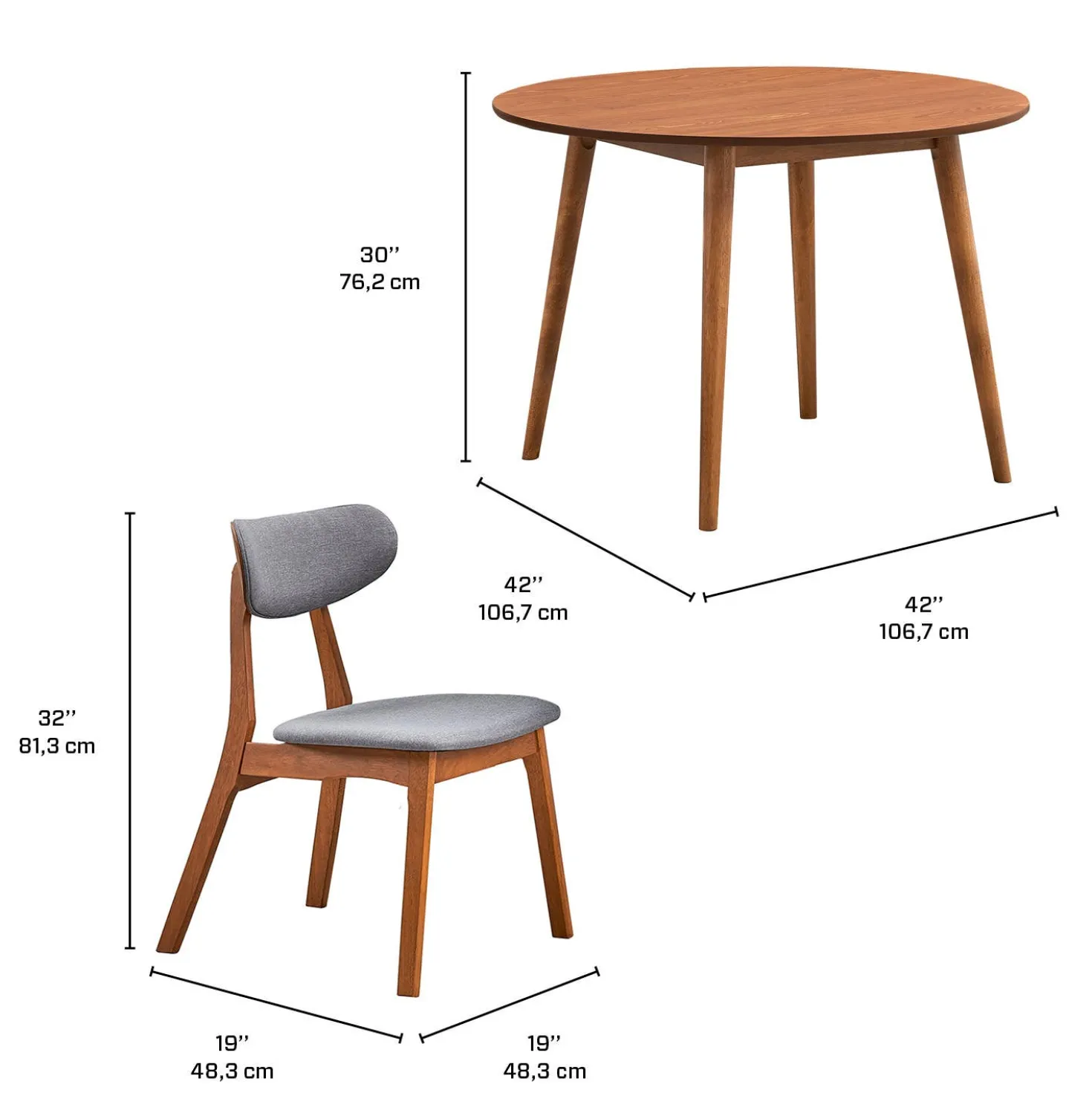 Table à manger ronde avec 2 chaises - gris