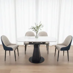 Table à manger ronde convertible extensible avec piédestal - 53
