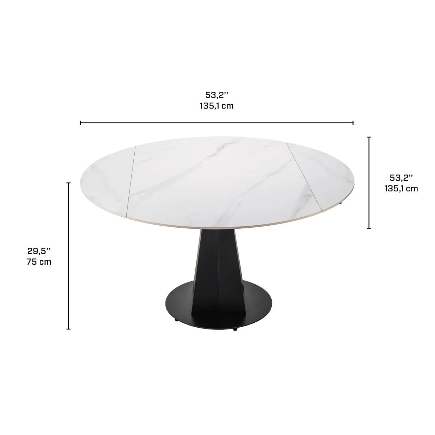Table à manger ronde convertible extensible avec piédestal - 53"
